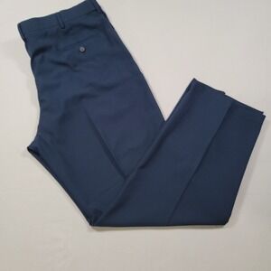 Haggar Cool 18 Pro Pants Mens 44x32 Navy Classic Fit Flat Front Trousers